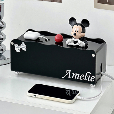 电线收纳盒桌f面电源线充电器整理盒插排插座延长线置物架遮丑神