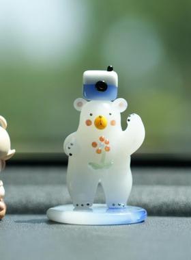 一博釉面手工春天限量照片熊车桌面装饰卡通萌熊装饰礼品