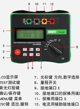 多一数字接地电阻测试仪接地土壤电阻率测量表DY4300/A/B地阻仪