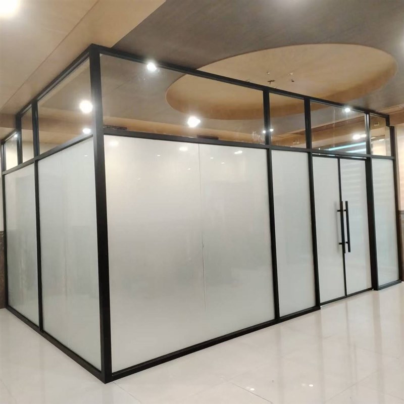 厂家铝合金双玻i带百叶隔断钢化玻璃隔音墙磨砂办公室高隔断墙定