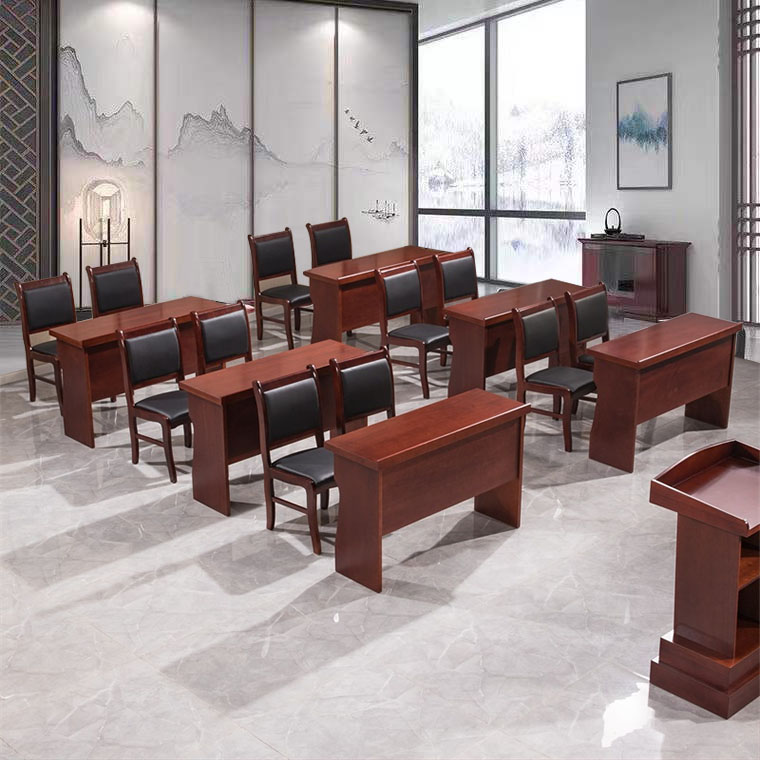 会议桌条形长桌培训桌实木油漆木皮双E人三人桌1.2米办公桌椅组合