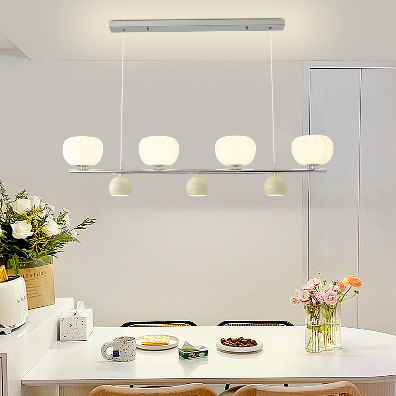 餐厅吊灯北欧奶油风长条三头饭厅南瓜吊H灯前台吧台现代简约餐桌