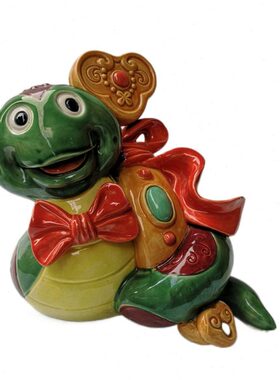 石湾陶瓷公仔生肖家居装饰摆件纯手工客厅送礼动物桌面吉祥如意蛇