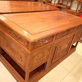 东阳木雕中式 实木红木家具刺猬紫檀花梨书桌椅子写字桌班台二件套