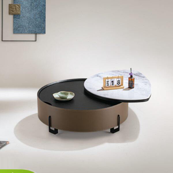 南京极简圆形茶几客厅简约现代升降小户型多功能旋转大理石茶几桌