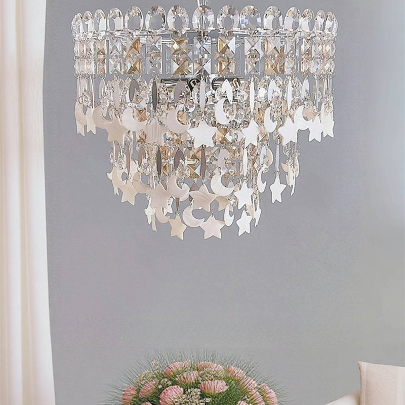 溜溜球无障碍豪华现代星星和q月亮壳水晶吊灯客厅餐厅卧室床边入