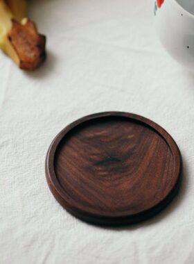 伍杯胡桃木茶杯托日式禅意茶道配件复古简约杯垫小碟子 质感好