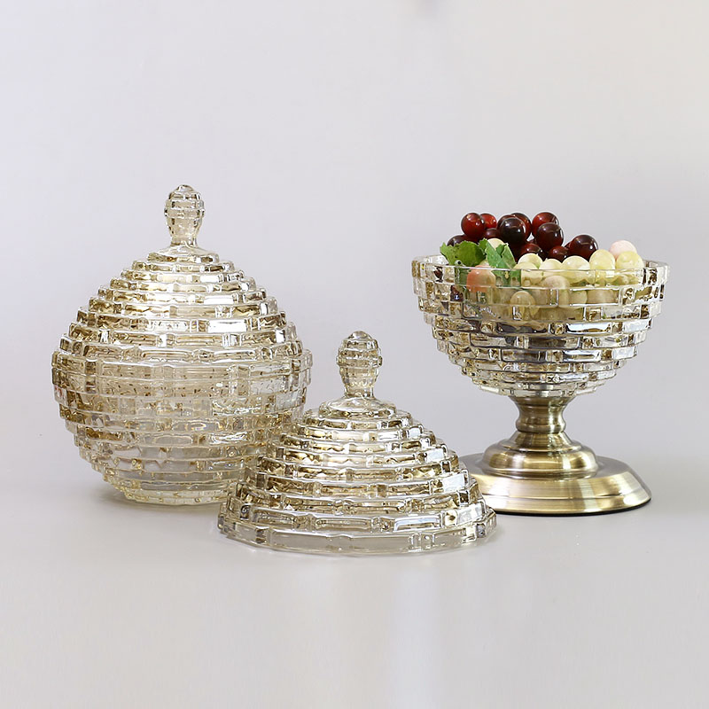 北欧式复古水晶玻璃糖果罐糖罐装饰品储物罐摆件R收纳罐子创意轻