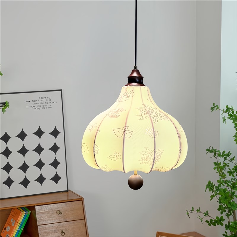 法式中古风餐厅吊灯复古花纹实z木民宿卧室灯南洋餐厅吧台布艺灯