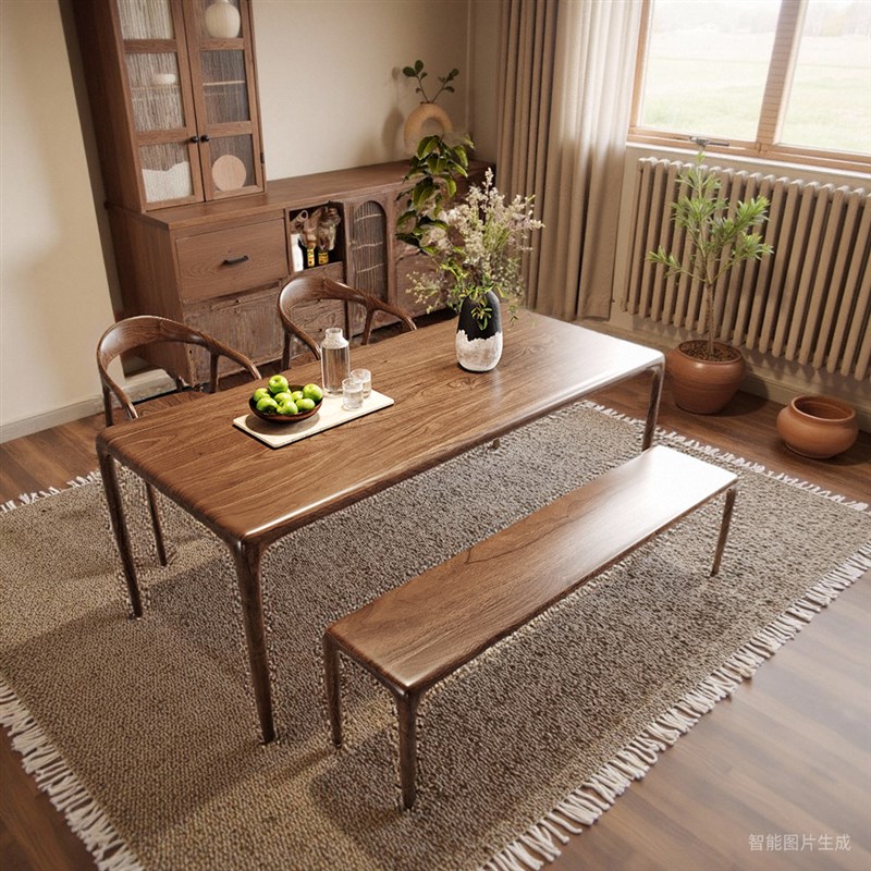 北美黑胡桃木餐桌椅组合家用实木榫卯饭桌S黑胡桃书桌茶桌