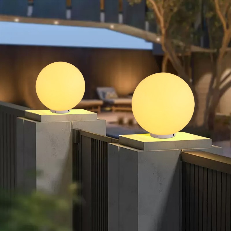 太阳能月球灯f米黄色柱头灯庭院大门别墅花园围墙户外防水柱子灯