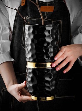 轻奢陶瓷花瓶黑白金腰现代简约客B厅电视柜卧室桌面软装饰花插摆