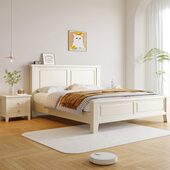 北欧白色全实木床现代简约1.8m双人床1.5米轻奢床主卧高箱储物床