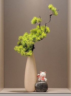 入户门玄a关时来运转迎客松花艺摆件新中式客厅陶瓷花瓶装饰工艺