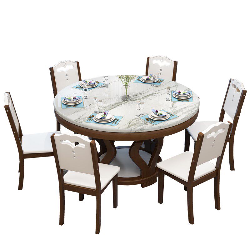 大理石餐桌椅组合实木圆桌北欧吃饭桌子家用现代简约大户型带转盘