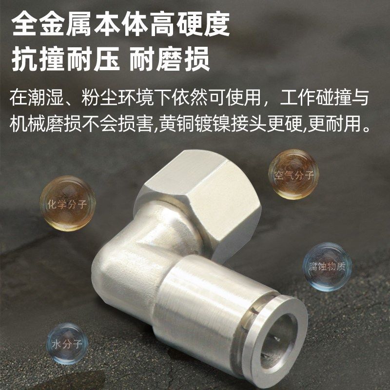 全铜镀镍内螺纹弯头PLF6/8-01/02/03/04快速快插气管接头90度直角