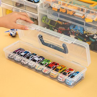 小汽车模型收纳盒带盖防尘透明展示架儿童乐高积木玩具车整理箱盒