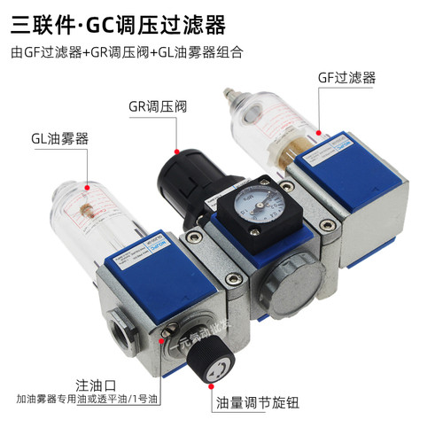 三联件气动调压过滤器GC200-08油水分离器GF/GR/GL300-08/10-15