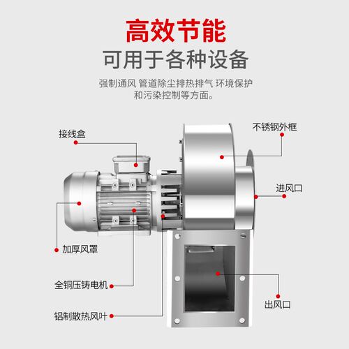 不锈钢锅炉风机YN5-47引风机耐高温离心风机220V采暖除尘380V排风