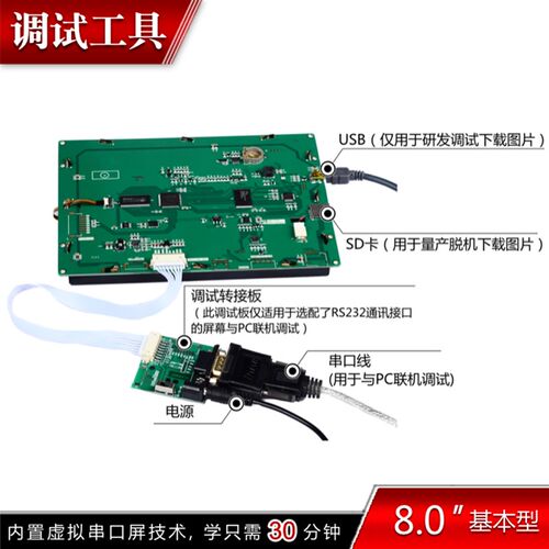 8寸串口屏 带触摸 800*600 组态/1G内存/USB/SD/RTC/5-26V