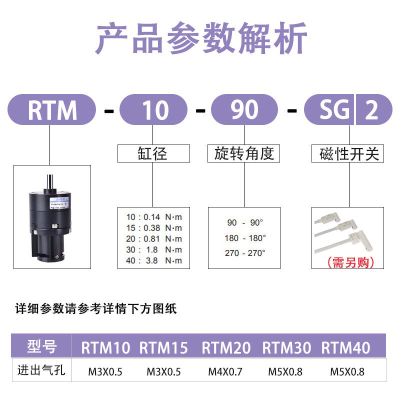 CHELIC气立型 旋转气缸RTMF-10/15/20/30/40*90*180*270-L-C2