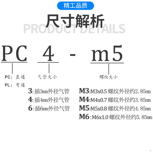气动微型迷你气管快插接头弯通PL螺纹直通PC3/4/6mm-m3/4/5/6铜