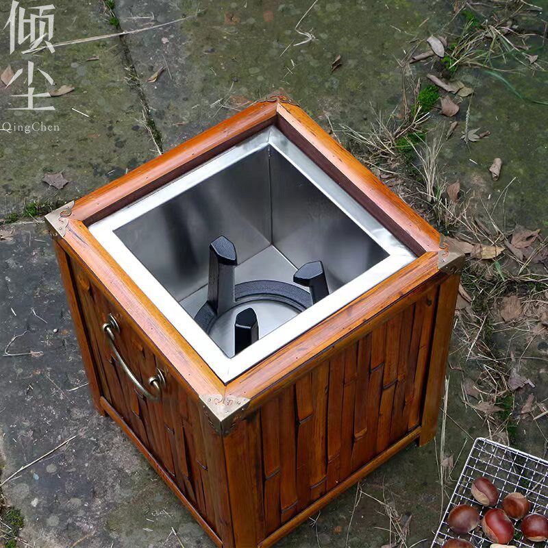 古拙火钵围炉煮茶碳炉老料楠竹取暖铁壶烤火家用茶道禅意烧水茶炉