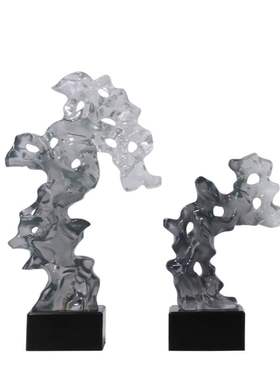 新中式创意透明太湖石q雕塑w摆件样板间售楼部书房办公桌酒柜摆设