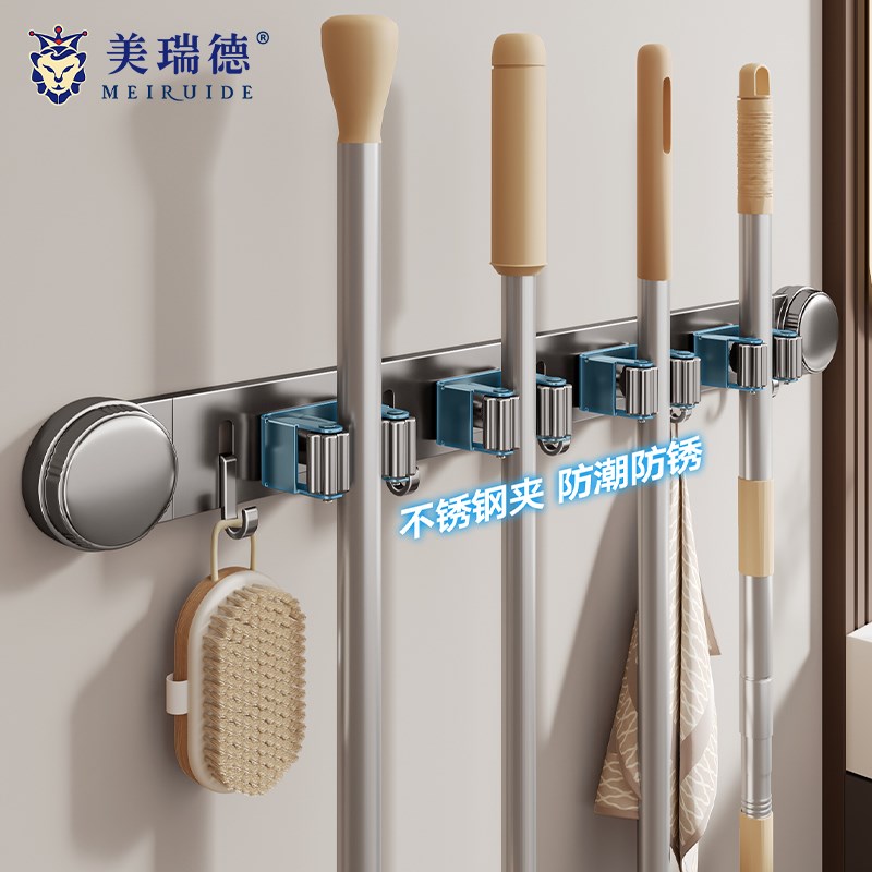 吸盘式拖把架免打孔卫生间门后高端扫把上墙不Q伤墙抹布拖把壁挂