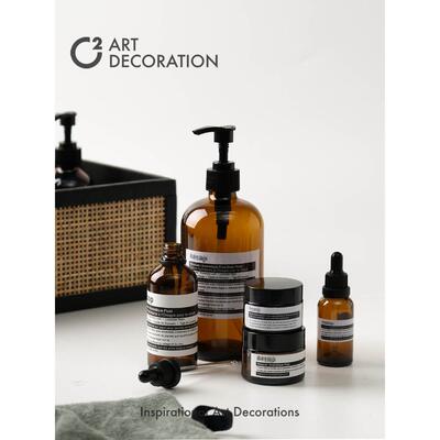 样板间售楼处民宿卫生间化妆桌aesop伊索面霜洗护玻璃瓶装饰摆件