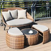 户外花园庭院北欧单人旋转藤编椅子茶几三件套组合阳台防水藤家具