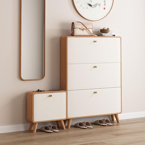 实木杠北欧超薄鞋柜家用门口简约现代入户楼梯N翻斗楼道玄关柜17c