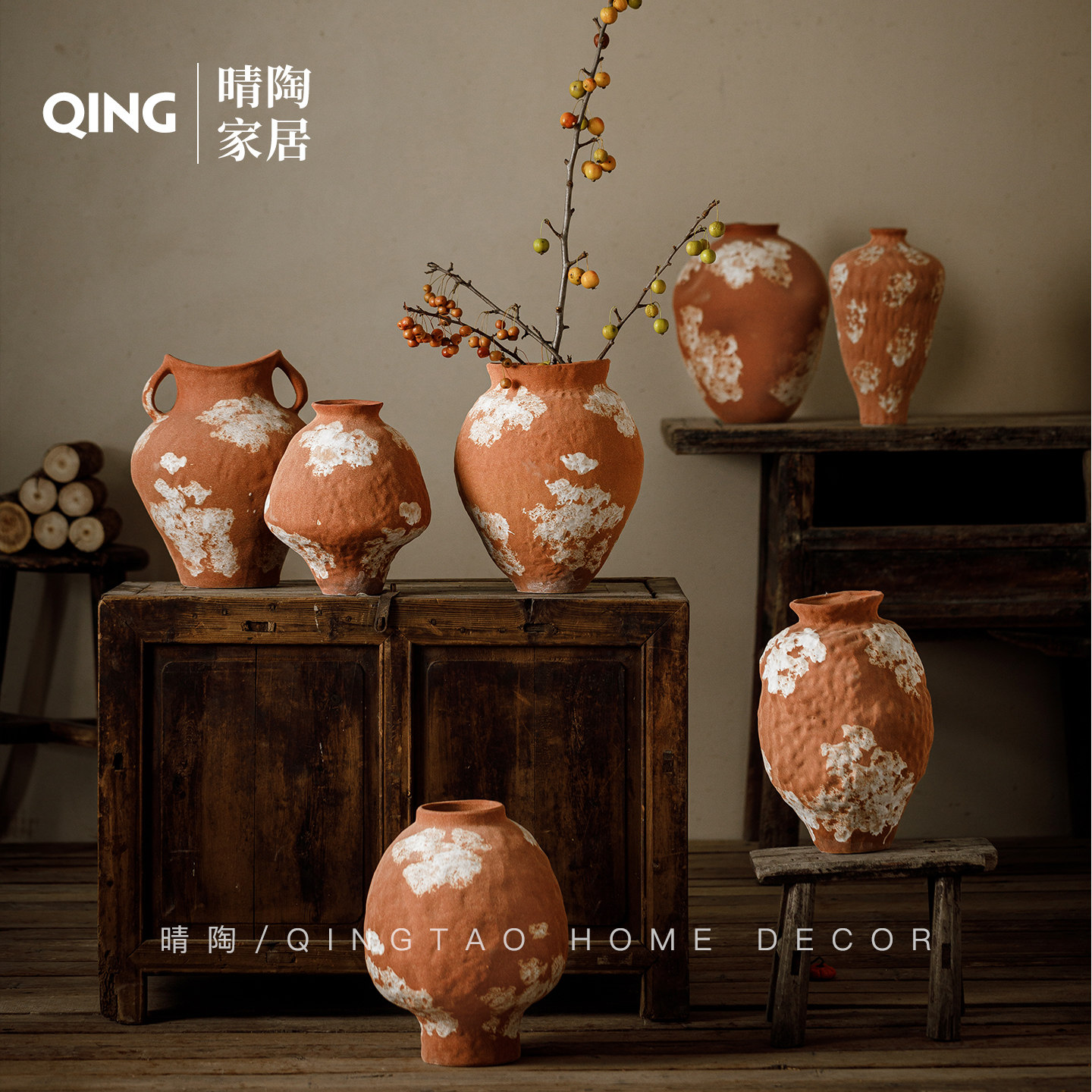 景德镇中式复古陶瓷花瓶干插花器玄关柜民宿装饰摆件桌面陶罐花插