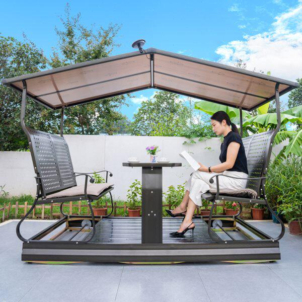 秋千户外庭院网红动力吊椅四人滑轨休闲椅室外多人铁艺防雨摇摇椅