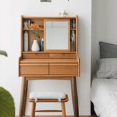 北欧全实木梳妆台收纳柜一体镜子化妆桌卧室现代简约樱桃木化妆桌