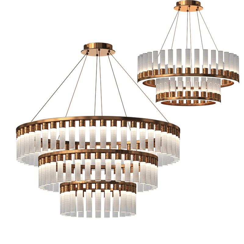 新款轻奢简约后现代水晶全铜大吊灯包间别墅复式楼宴会Z厅餐厅灯