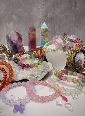 金太阳碧玺灰月光海蓝宝阿鲁沙z金草莓松石蓝晶莹石超七水晶手链