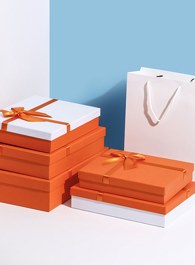 礼品盒空盒长方形礼盒橙色包装盒简约E创意大号生日礼物盒定制log