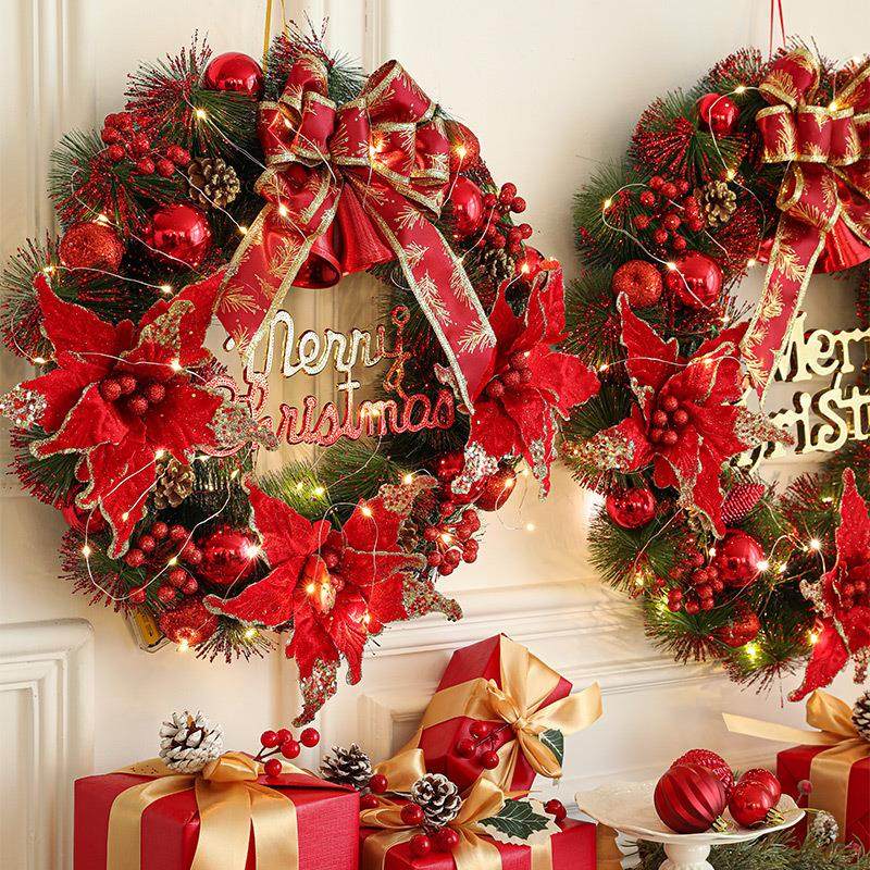 新款加密圣诞花环发光花环橱窗门挂墙挂装饰氛围挂件摆件场景布置,节庆用品/礼品,圣诞装饰品,淘宝优惠券,粉丝福利购,淘宝优惠卷