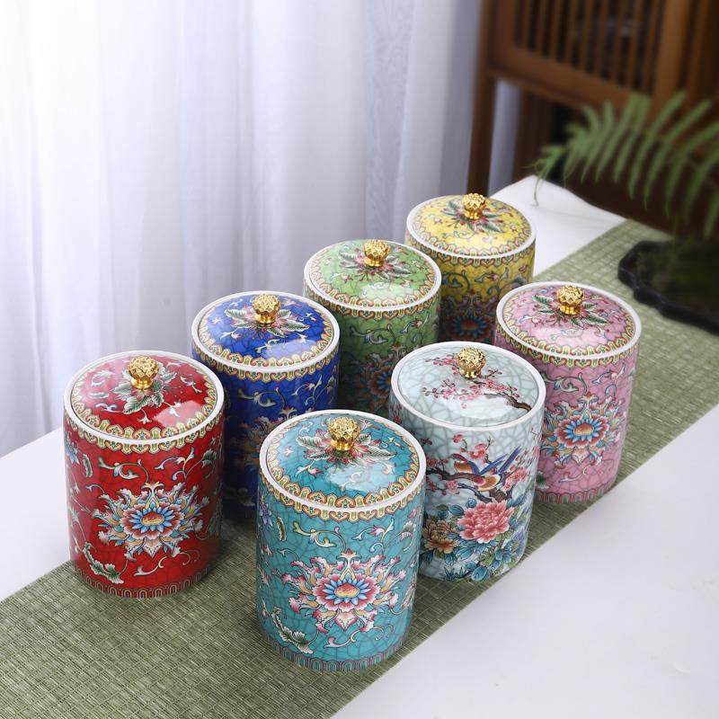 A5L复古珐琅彩大小号密封罐家用储物罐红茶绿茶普洱茶中式陶瓷茶,餐饮具,茶叶罐,淘宝优惠券,粉丝福利购,淘宝优惠卷