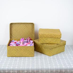 编制收纳筐草编收纳盒客厅桌面整理储物篮床头田园风收纳筐