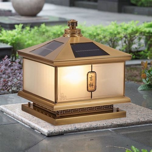 全铜太阳能柱头灯户外围墙庭院灯别墅花园K中式门柱灯大门口柱子