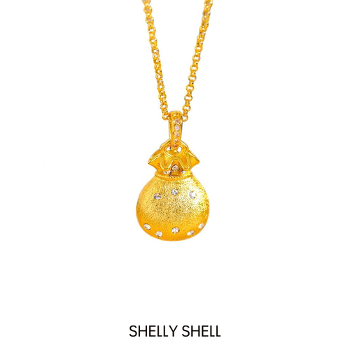 Shelly Shell小福袋古法项链 手工时尚金色素款