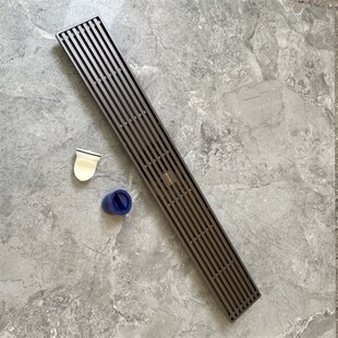 悍雕地漏全铜8X60cm加长长条形隐形防臭地漏浴室淋浴侧排水枪灰色