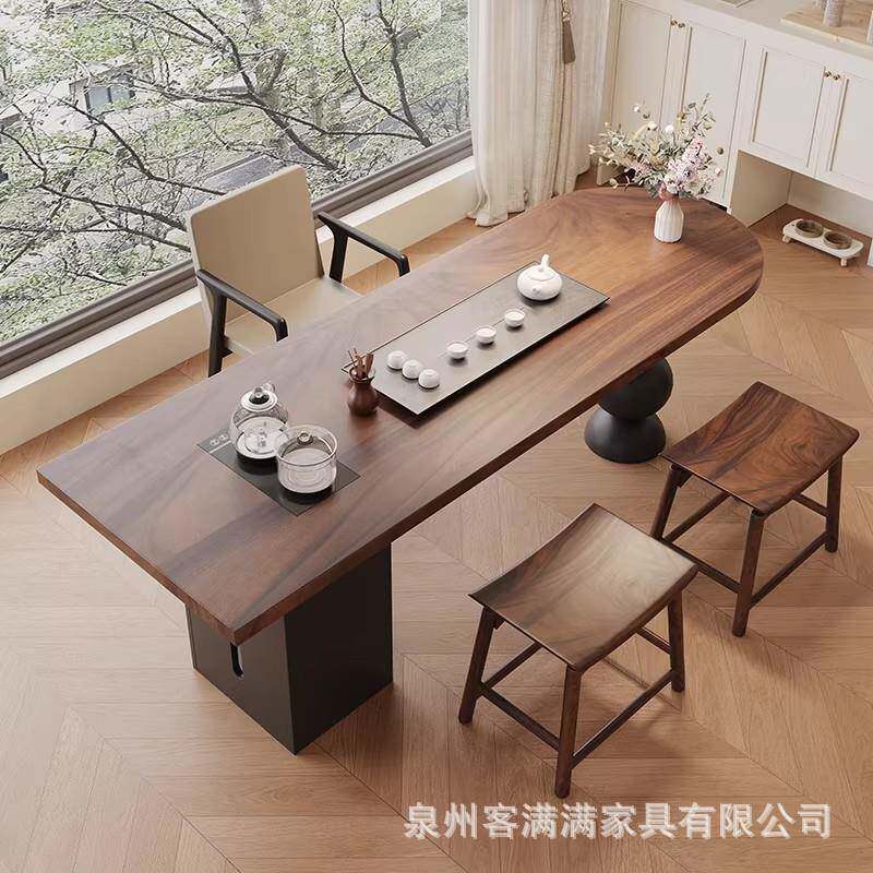 客中古风南美胡台桃木茶桌实椅阳台家用厅半圆木泡茶书桌一体UEY