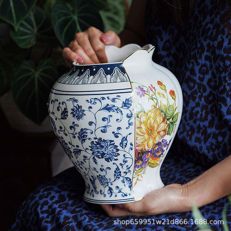 轻奢古风陶瓷花瓶花欧式复古鲜花瓶摆插高级感客中23QX0020厅桌面