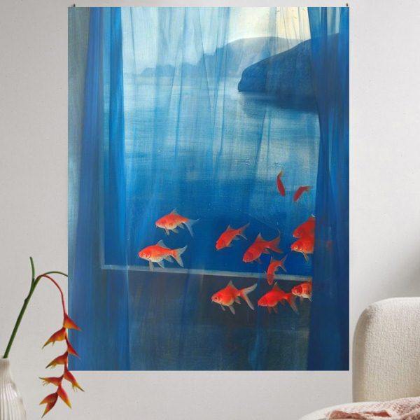 xhs蓝色延伸感挂布 唯美梦幻假窗户窗帘画 卧室房间装饰背景布,居家布艺,挂毯/壁毯,淘宝优惠券,粉丝福利购,淘宝优惠卷