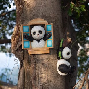 花园装饰开窗熊猫挂件 庭院布置造景摆件树上挂饰别墅小院子墙壁