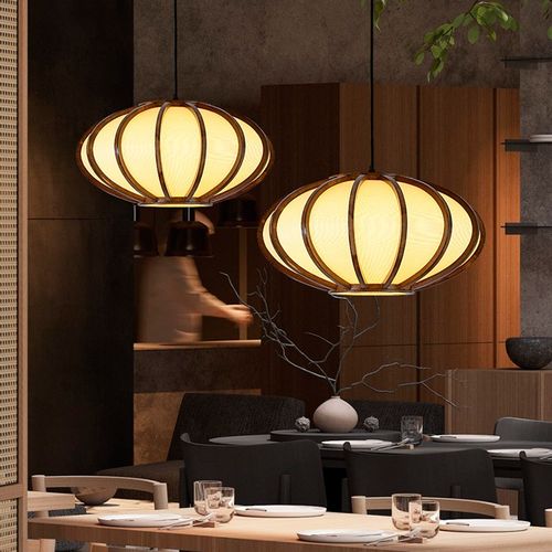 现代中式灯笼吊灯中古风民宿酒店餐馆木H艺灯具新中式过道走廊灯