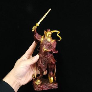 王灵关铜像小号精工黄铜灵官爷20公分铜器工艺品摆件